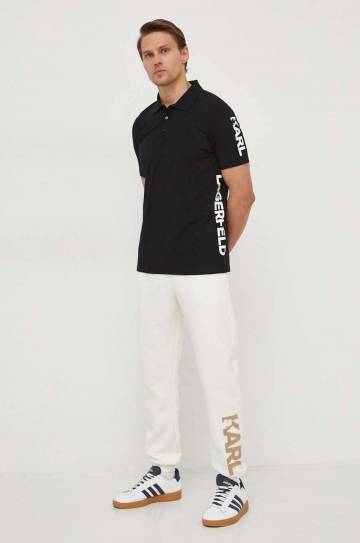 Спортивные штаны Karl Lagerfeld цвет бежевый с принтом Спортивные штаны Karl Lagerfeld цвет бежевый с принтом