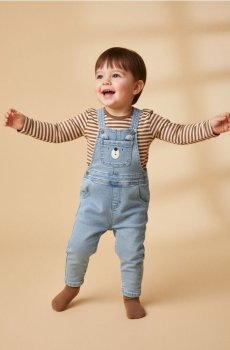 Джинсовий комбінезон із ведмежим мотивом - синій