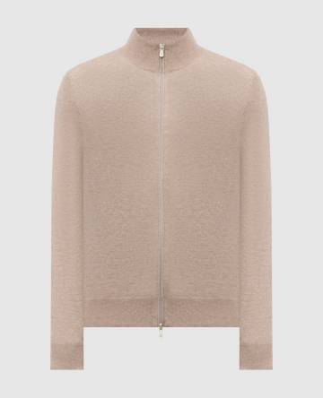 Бежевый меланжевый кардиган из кашемира