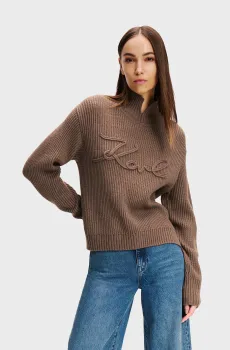 Женский коричневый шерстяной свитер SOUTACHE SIGNATURE Коричневый S Karl Lagerfeld 246W2000