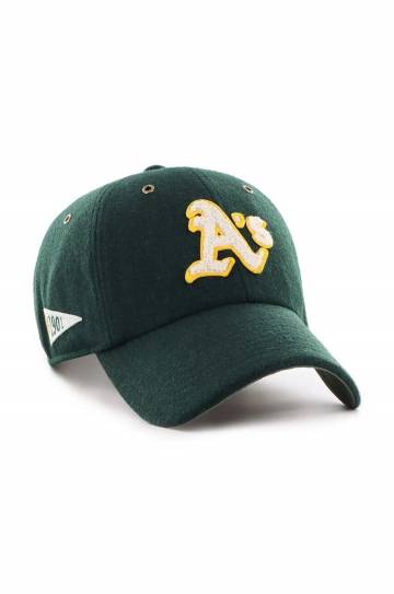 Шерстяная кепка 47 brand MLB Oakland Athletics цвет зелёный с аппликацией B-PNTCU18WIS-DG Шерстяная кепка 47 brand MLB Oakland Athletics цвет зелёный с аппликацией B-PNTCU18WIS-DG