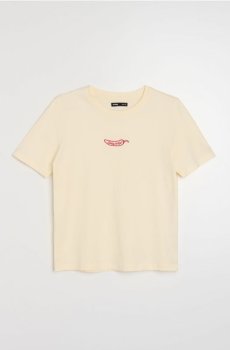 Бавовняна футболка з вишитим написом - світло-жовтий
