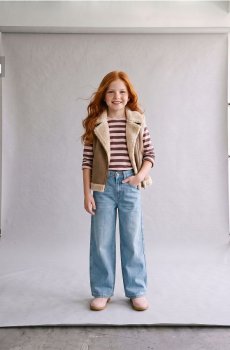 Джинси wide leg з ефектом прання - синій