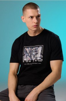 Бавовняна футболка з принтом New York - чорний