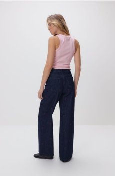 Reserved - Джинси wide leg з вишивкою - темно-синій - 158IL-59J