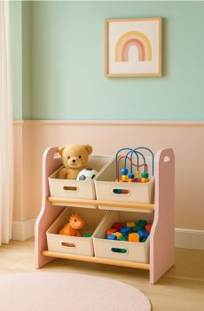 Дитячий стелаж для іграшок та книг - пастельний рожевий