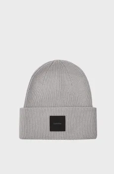 Мужская серая шапка COTTON/WOOL FINE RIB BEANIE Серый ONESIZE Calvin Klein K50K512356