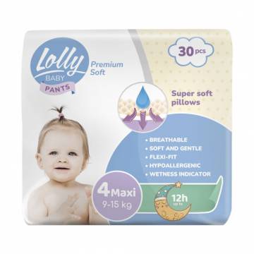 Подгузники-трусики Lolly Premium Soft Maxi размер 4 (9-15 кг), 30 шт Подгузники-трусики Lolly Premium Soft Maxi размер 4 (9-15 кг), 30 шт