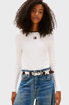 Женский белый лонгслив SLIM BADGE Белый L Tommy Jeans DW0DW21839