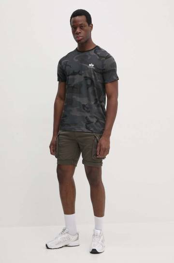 Хлопковая футболка Alpha Industries цвет серый узорный 128507C.125-grey Хлопковая футболка Alpha Industries цвет серый узорный 128507C.125-grey