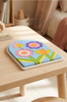 Пазл з мотивом квітів і метелика - різнобарвний