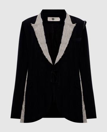 Черный жакет с шерстью с контрастными вставками Черный жакет с шерстью с контрастными вставками