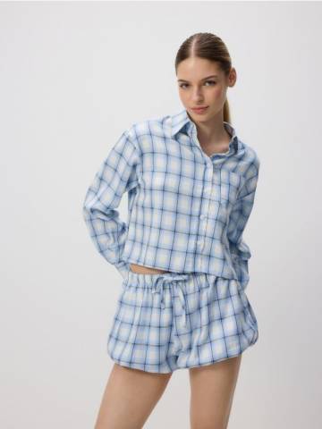 Reserved - Коротка сорочка в клітинку - блідо-блакитний - 194IH-05X