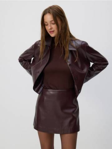 Reserved - Спідниця-шорти зі штучної шкіри - бордовий - 0868A-53X