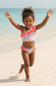 Двокомпонентний купальник з кольоровими смужками та рюшами - різнобарвний