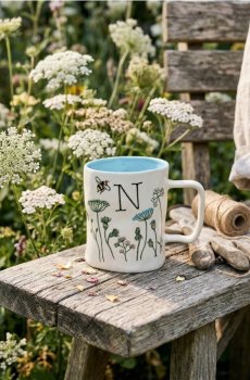 Чашка з вручну намальованим візерунком - блакитний