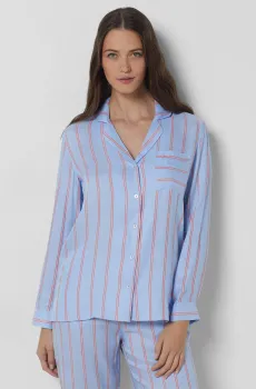 Женская голубая рубашка в полоску SOFFIA Голубой M Etam 6545562