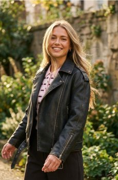 Байкерська куртка зі штучної шкіри - темно коричневий