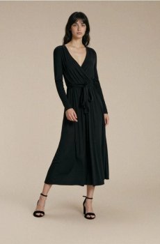 Сукня міді з декоративним завязуванням та додаванням віскози - чорний
