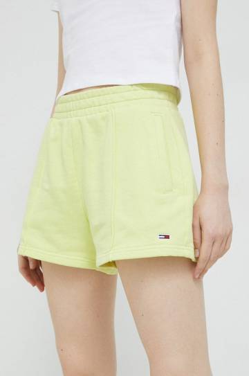 Хлопковые шорты Tommy Jeans цвет жёлтый однотонные высокая посадка Хлопковые шорты Tommy Jeans цвет жёлтый однотонные высокая посадка