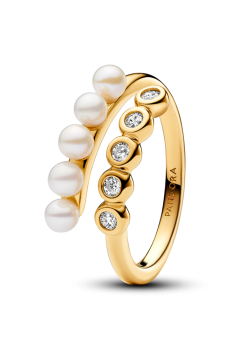 Каблучка відкрита з перлинами та паве