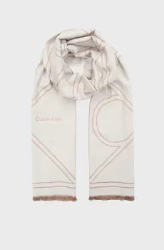 Женский белый шарф с узором EMBLEM Белый ONESIZE Calvin Klein LV04F8074G