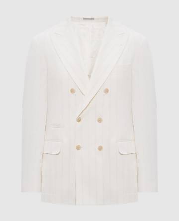 Белый двубортный пиджак с шерстью в полоску