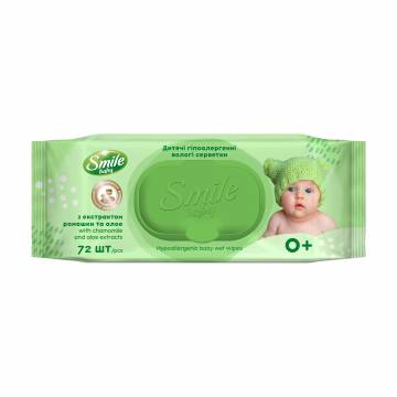 Детские влажные салфетки Smile Baby с ромашкой и алоэ, с клапаном, 72 шт Детские влажные салфетки Smile Baby с ромашкой и алоэ, с клапаном, 72 шт