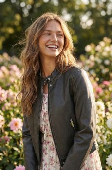 Байкерська куртка зі штучної шкіри - чорний