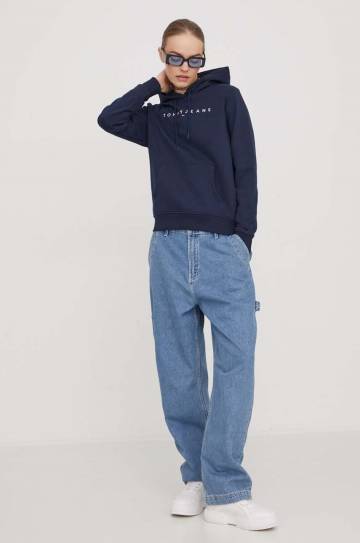 Кофта Tommy Jeans женская цвет синий с капюшоном с аппликацией DW0DW17324 Кофта Tommy Jeans женская цвет синий с капюшоном с аппликацией DW0DW17324