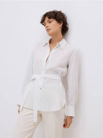 Reserved - Подовжена сорочка з зав’язкою - білий - 492HD-00X