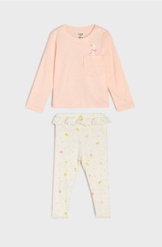 Бавовняна двочастинна піжама з принтом - пастельний рожевий