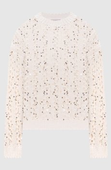 Бежевый ажурный свитер с пайетками