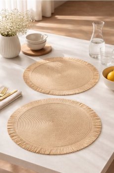 Круглі серветки на стіл з китицями 2 pack - кремовий