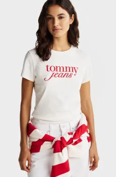 Женская белая футболка TJW SLIM ESSENTIAL LOGO TEE EXT Белый XS Tommy Jeans DW0DW19447