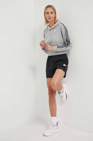 Хлопковая кофта adidas женская цвет серый с капюшоном с принтом Хлопковая кофта adidas женская цвет серый с капюшоном с принтом