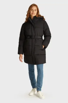 Женская черная куртка LOGO BELT LONG PUFFER Черный L Calvin Klein Jeans J20J224122