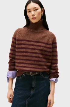 Женский коричневый шерстяной свитер в полоску CHUNKY Коричневый XS Tommy Hilfiger WW0WW46413