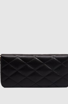 Черный кожаный кошелек с геометрической стежкой