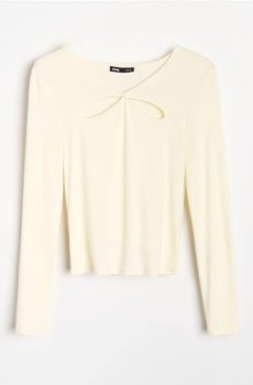 Блуза з декоративним декольте з віскозою - світло-жовтий