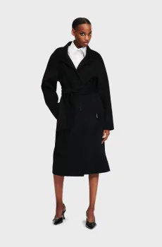 Женское черное шерстяное пальто Черный 46 Karl Lagerfeld 245W1501