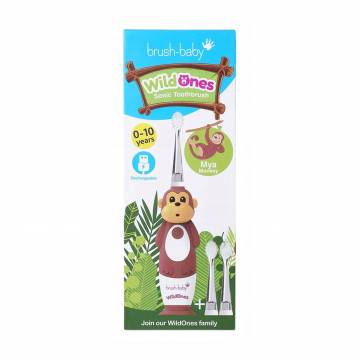 Детская электрическая зубная щетка Brush-Baby WildOnes Sonic Toothbrush Monkey с рождения до 10 лет, 1 шт Детская электрическая зубная щетка Brush-Baby WildOnes Sonic Toothbrush Monkey с рождения до 10 лет, 1 шт