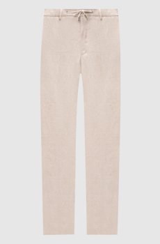 Бежевые брюки из льна с логотипом