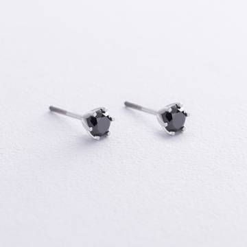 Серьги - пусеты с черными бриллиантами (белое золото) 336271121 Серьги - пусеты с черными бриллиантами (белое золото) 336271121