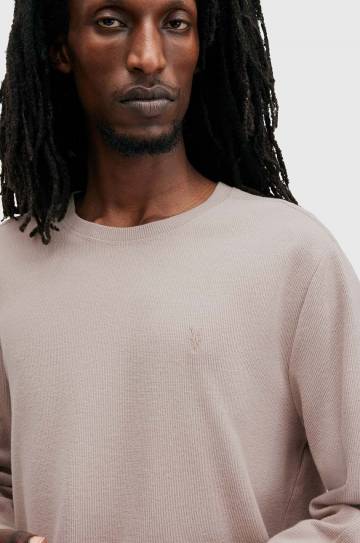 Хлопковый лонгслив AllSaints ROWE цвет бежевый однотонный M027JB Хлопковый лонгслив AllSaints ROWE цвет бежевый однотонный M027JB