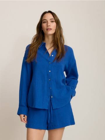 Reserved - Сорочка oversize з муслінової бавовни - синій - 161BV-55X