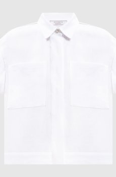 Белая рубашка из льна с короткими рукавами