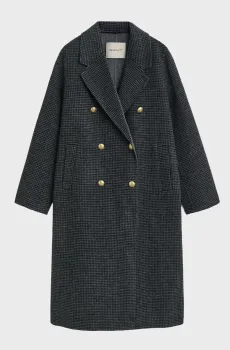 Женское серое шерстяное пальто в клетку CHECKED HANDSTITCHED COAT Серый L Gant 4751150