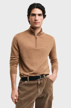 Мужская бежевая шерстяная кофта EXTRAFINE MERINO WOOL HALF ZIP Бежевый M Gant 8050206