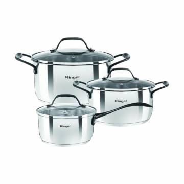 Набор посуды с крышкой Ringel Elegance (ковш, 1.3 л + кастрюля, 2.7 л + кастрюля, 5.3 л), (RG-6008) Набор посуды с крышкой Ringel Elegance (ковш, 1.3 л + кастрюля, 2.7 л + кастрюля, 5.3 л), (RG-6008)